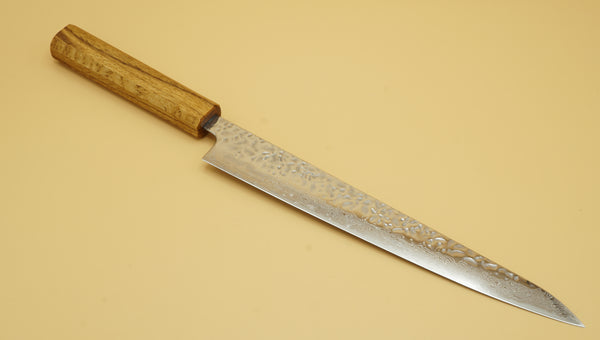 Tsunehisa AUS-10 Polished Tsuchime Damascus 240mm Sujihiki